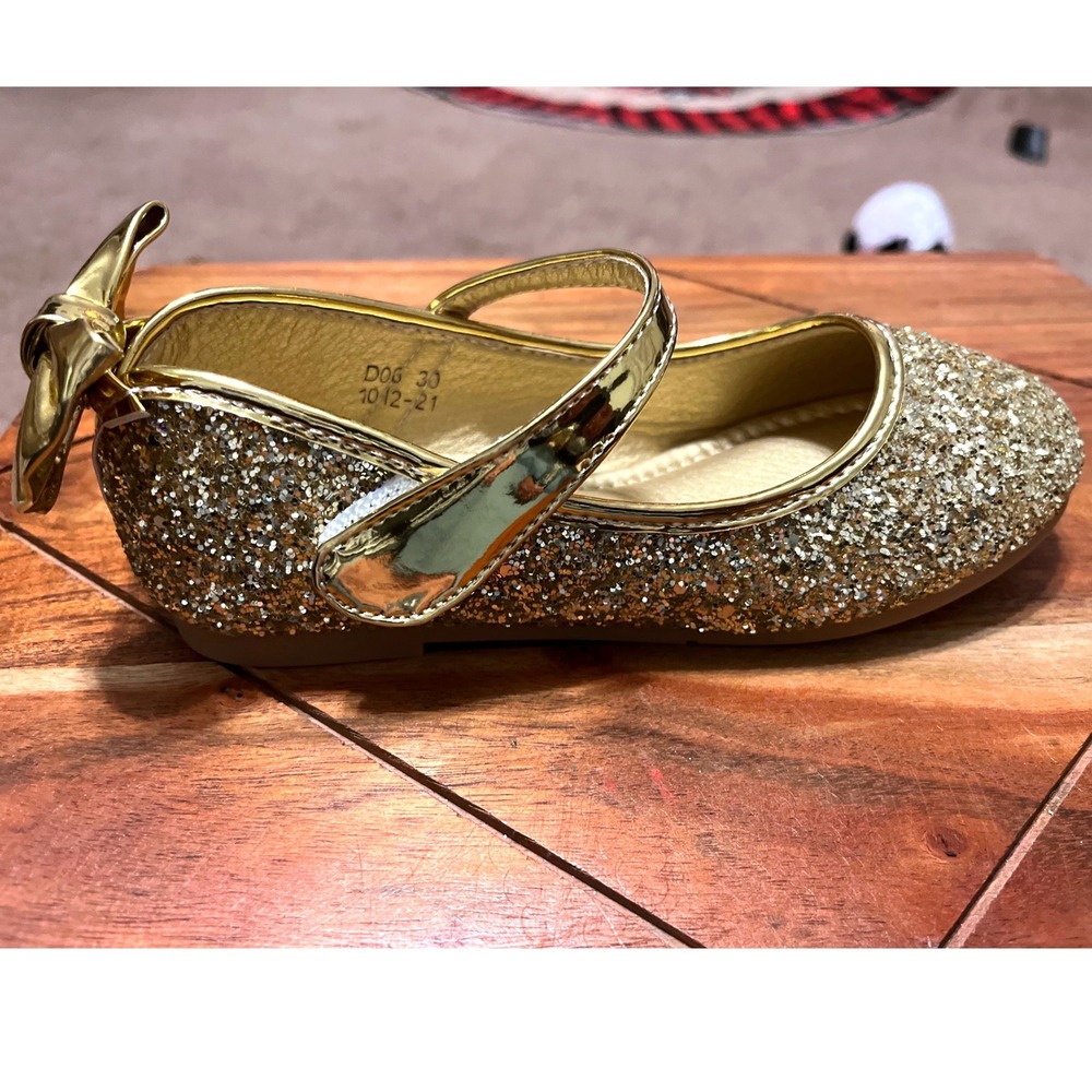 BoBo Angel Girls Gold‎ Glitter Bow Mary Jane Shoes Size EU30/US12